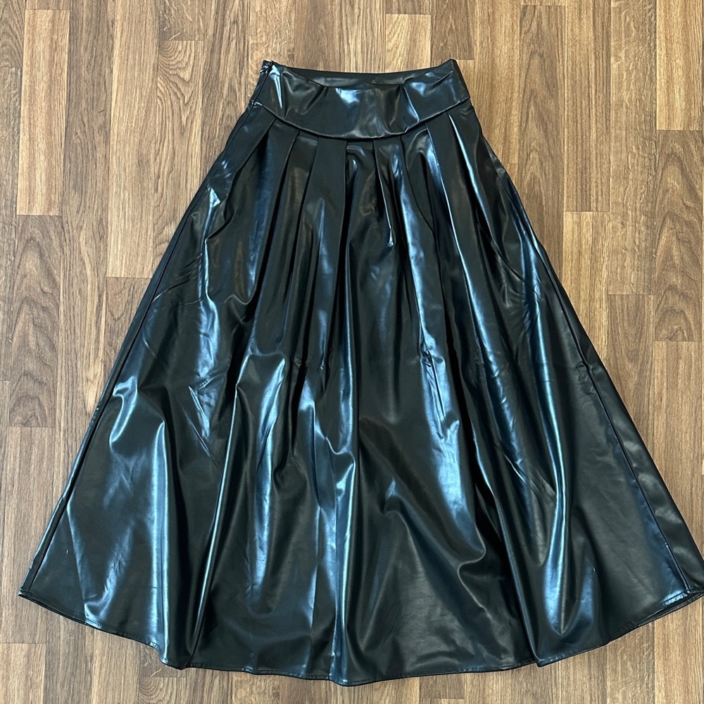 Faux Leather High Waisted Midi Maxi Skirt